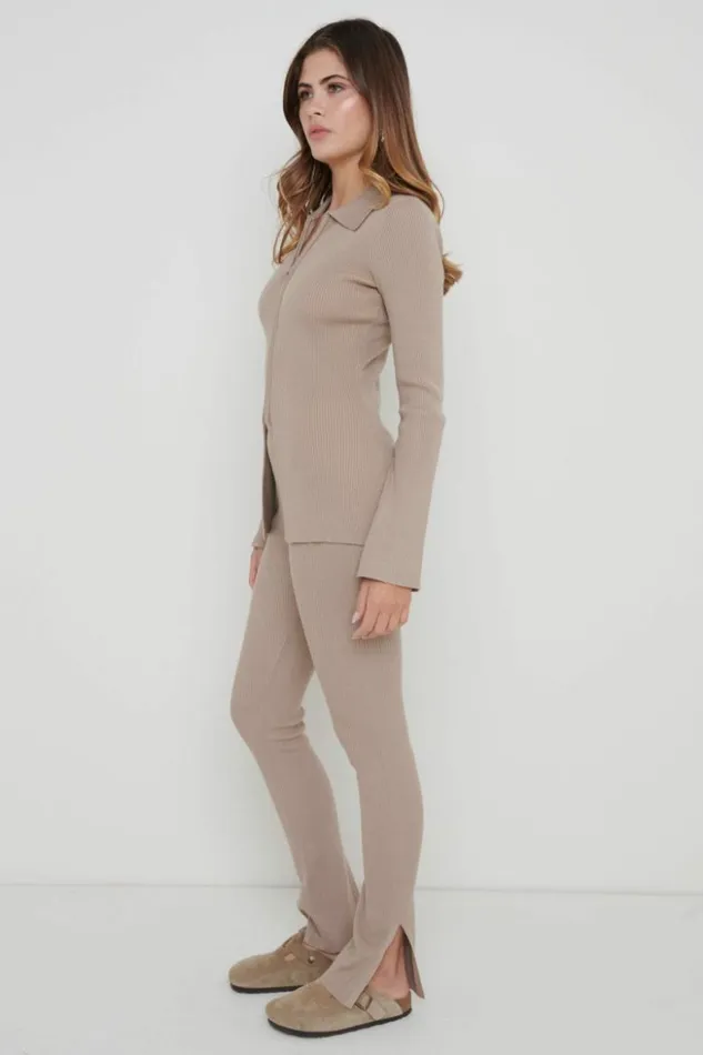 Pretty Lavish Bottoms Women Gigi Split Hem Knit Trousers Brown
