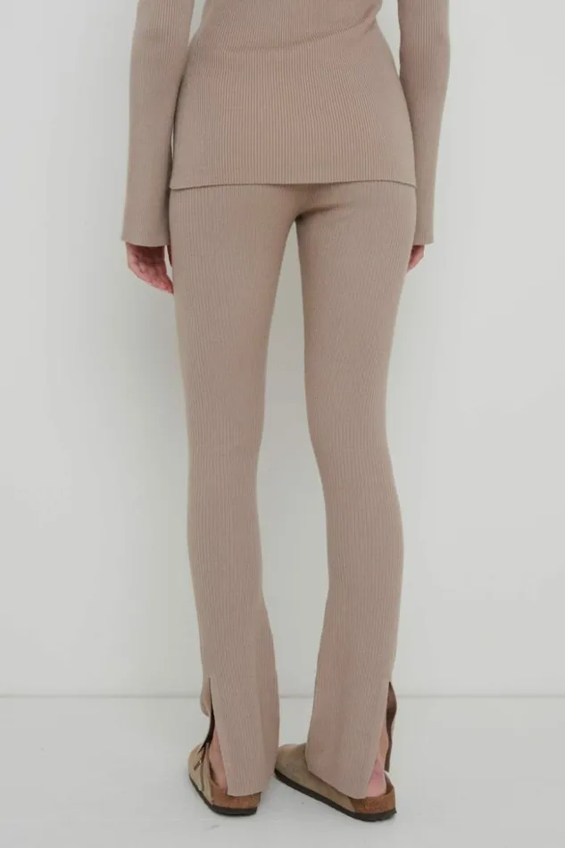 Pretty Lavish Bottoms Women Gigi Split Hem Knit Trousers Brown