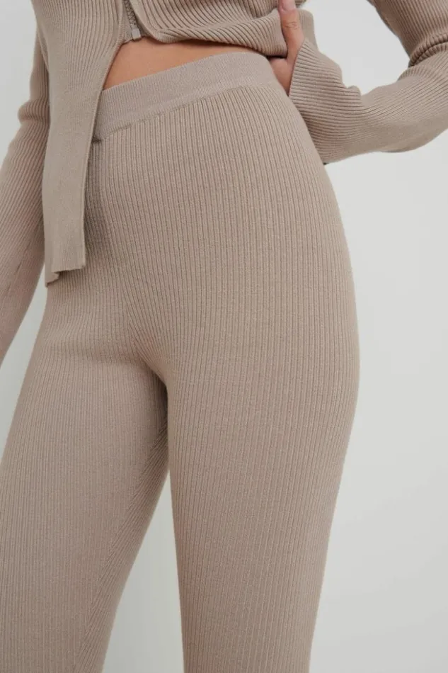 Pretty Lavish Bottoms Women Gigi Split Hem Knit Trousers Brown
