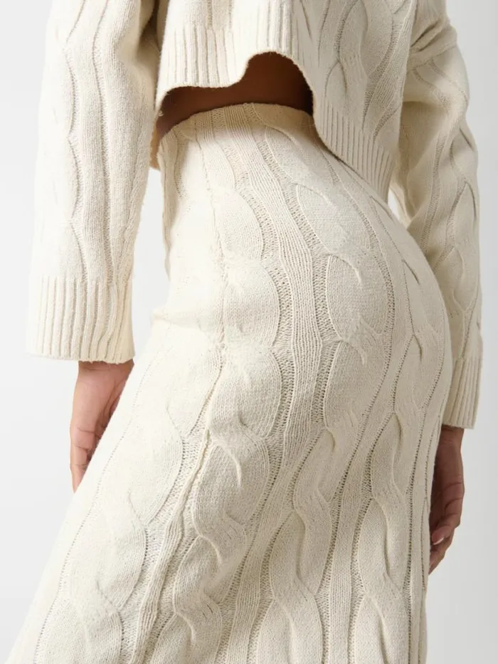Pretty Lavish Bottoms Women Hunter Cable Knit Midaxi Skirt Cream