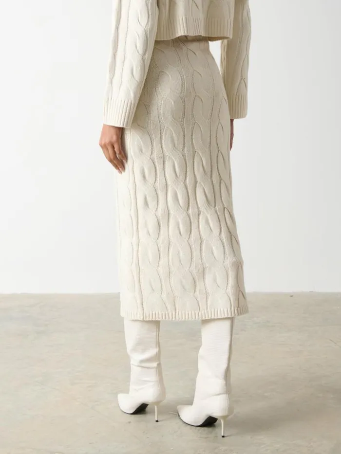 Pretty Lavish Bottoms Women Hunter Cable Knit Midaxi Skirt Cream
