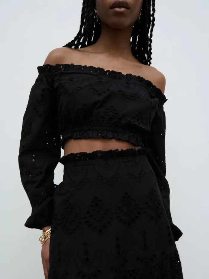 Pretty Lavish Bottoms Women Lilla Broderie Maxi Skirt Black