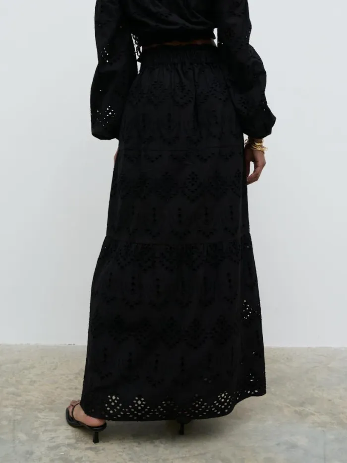 Pretty Lavish Bottoms Women Lilla Broderie Maxi Skirt Black