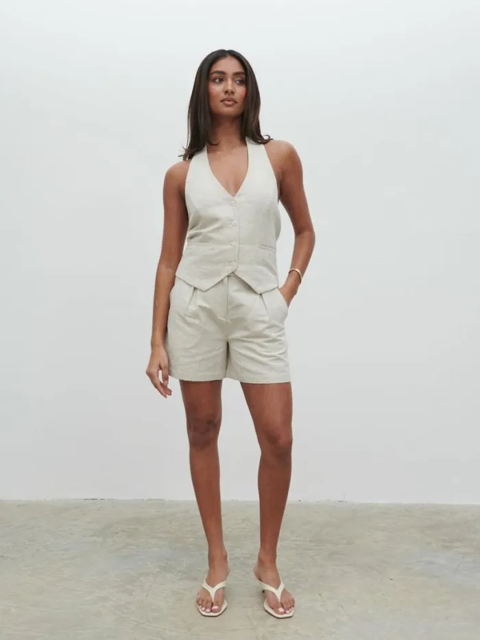 Pretty Lavish Bottoms Women Natasha Linen Shorts Beige
