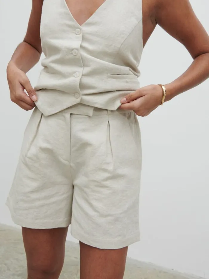 Pretty Lavish Bottoms Women Natasha Linen Shorts Beige