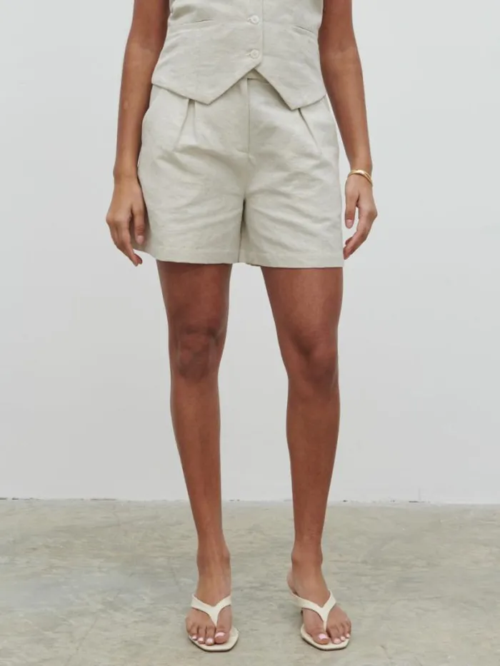 Pretty Lavish Bottoms Women Natasha Linen Shorts Beige