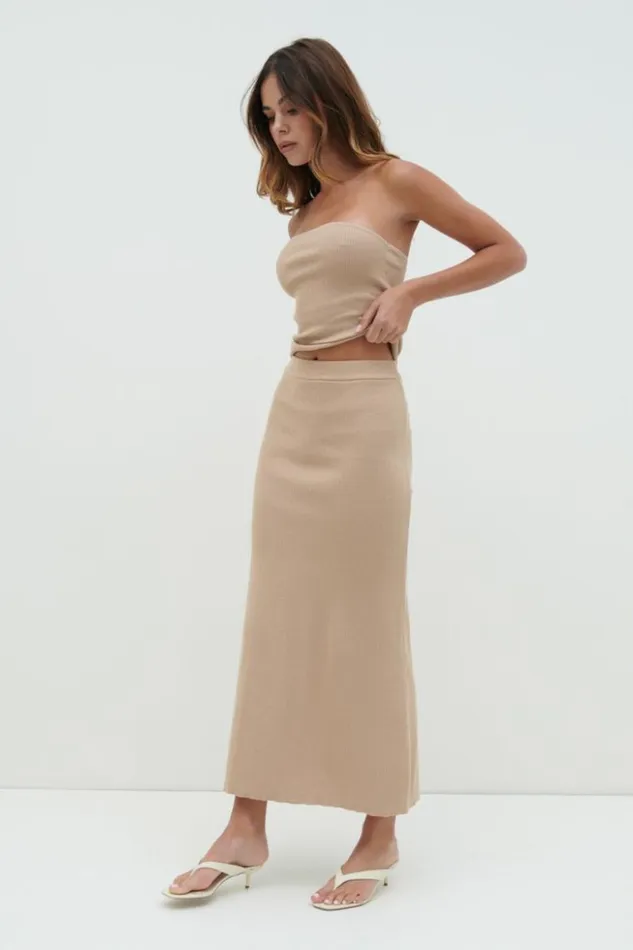 Pretty Lavish Bottoms Women Reese Midaxi Knit Skirt Beige