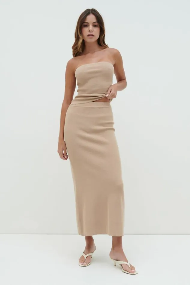 Pretty Lavish Bottoms Women Reese Midaxi Knit Skirt Beige