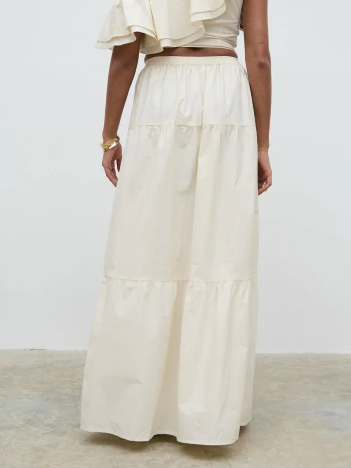 Pretty Lavish Bottoms Women Sol Ruffle Maxi Skirt Beige