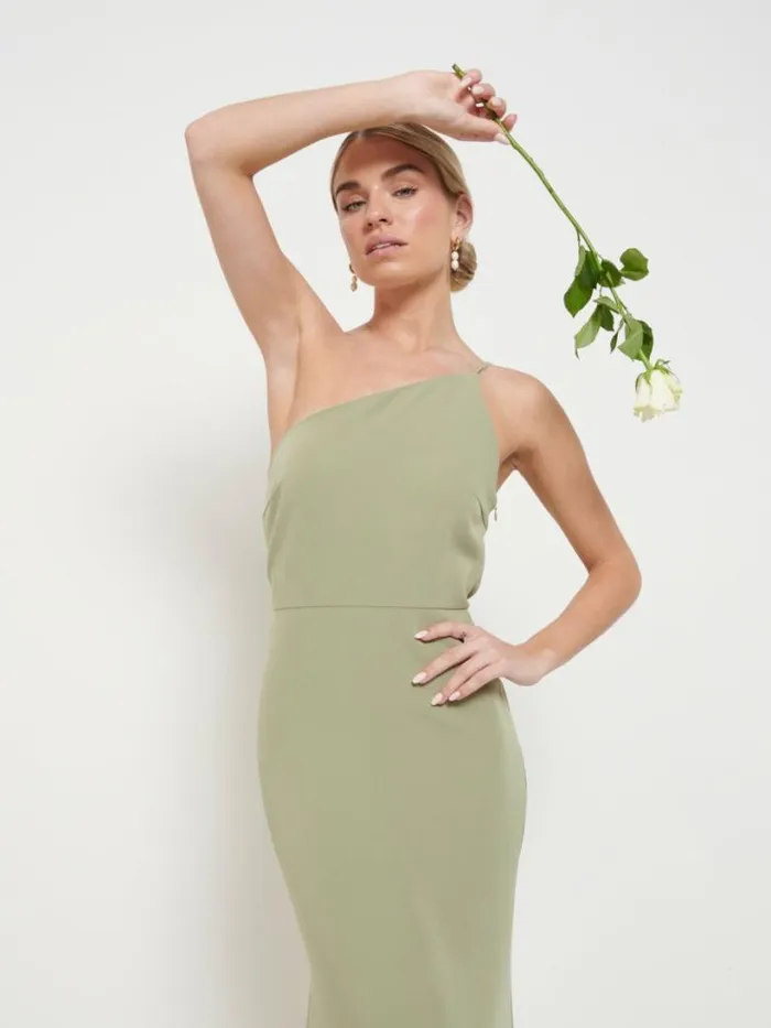 Pretty Lavish Bridesmaid Dresses Women Amelia Crepe Maxi Bridesmaid Dress Olive