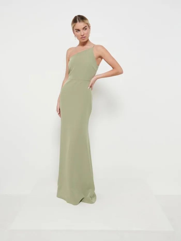 Pretty Lavish Bridesmaid Dresses Women Amelia Crepe Maxi Bridesmaid Dress Olive