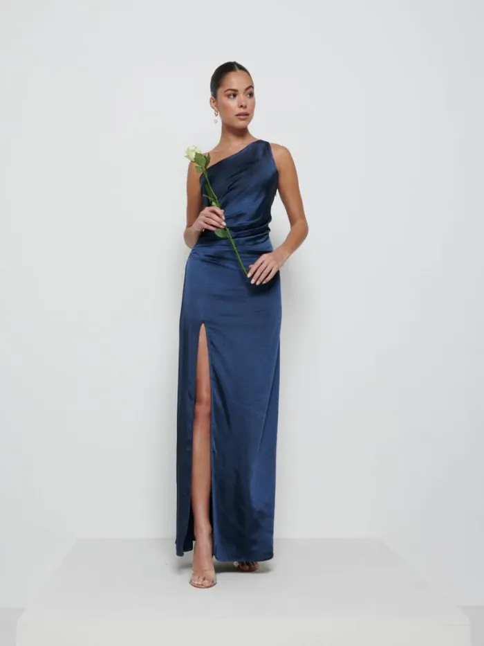 Pretty Lavish Bridesmaid Dresses Women Amelia Ruched Maxi Bridesmaid Dress Navy