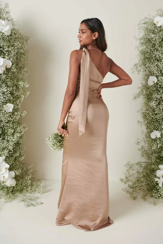Pretty Lavish Bridesmaid Dresses Women Amelia Tie Maxi Bridesmaid Dress Mocha