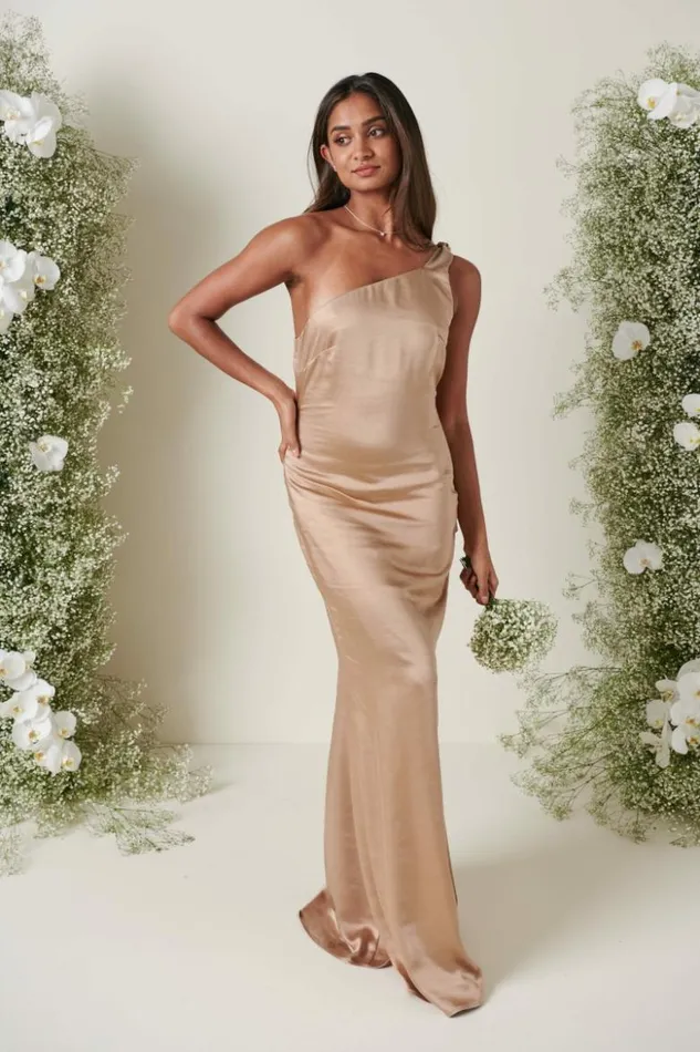 Pretty Lavish Bridesmaid Dresses Women Amelia Tie Maxi Bridesmaid Dress Mocha