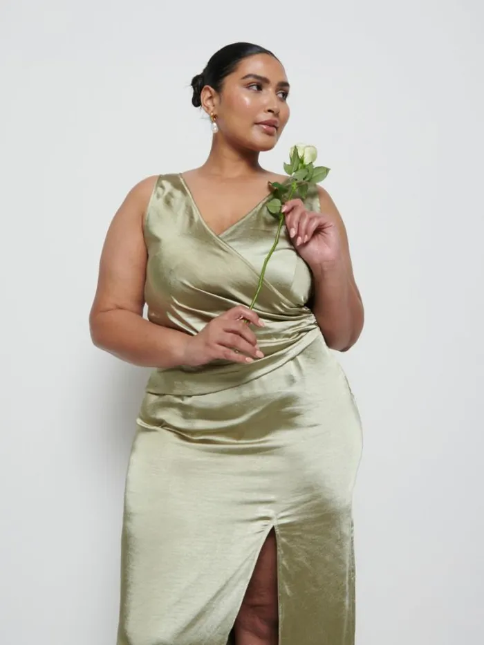 Pretty Lavish Bridesmaid Dresses Women Esmee Wrap Maxi Bridesmaid Dress Curve Olive