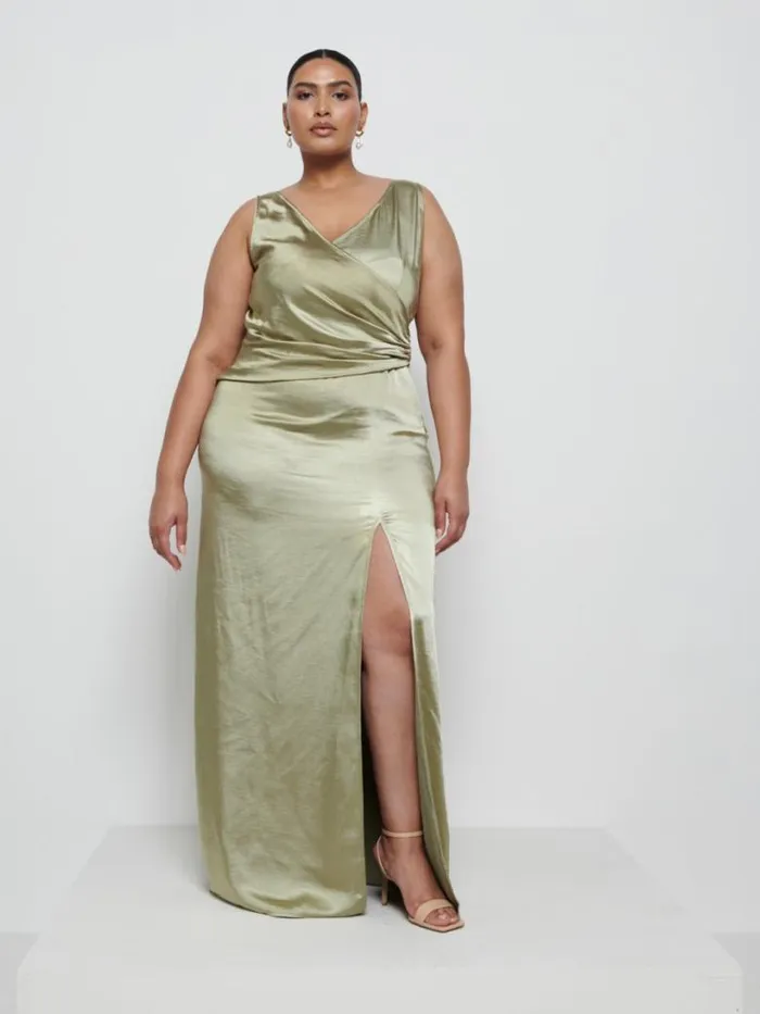 Pretty Lavish Bridesmaid Dresses Women Esmee Wrap Maxi Bridesmaid Dress Curve Olive