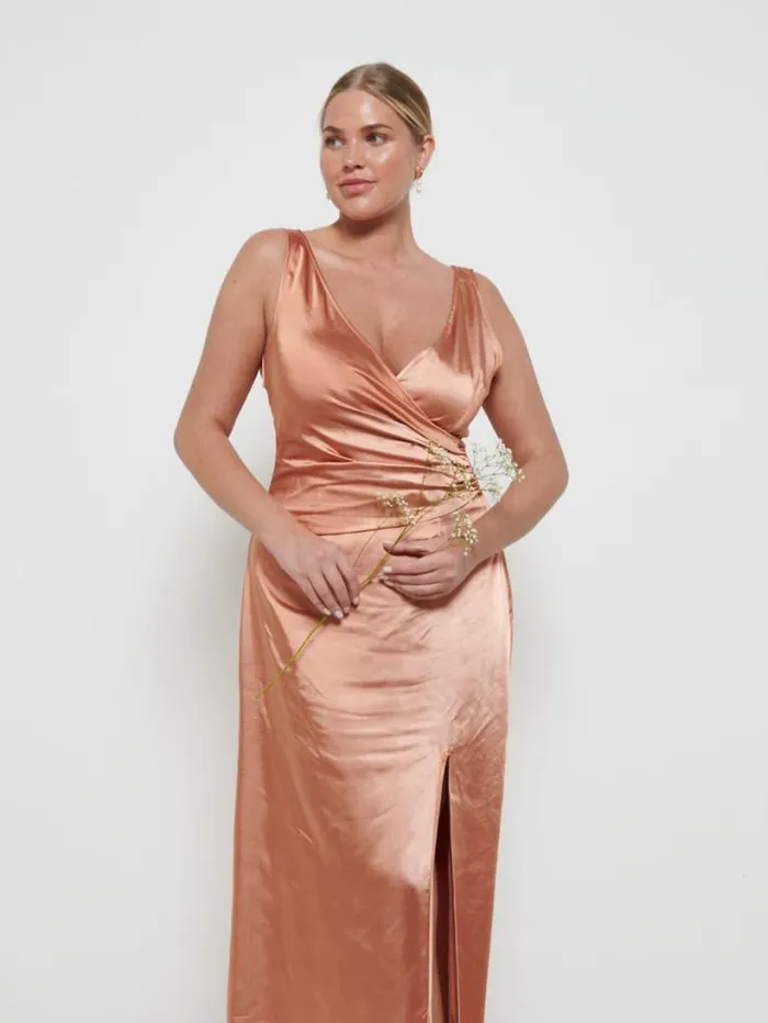 Pretty Lavish Bridesmaid Dresses Women Esmee Wrap Maxi Bridesmaid Dress Matte Cinnamon