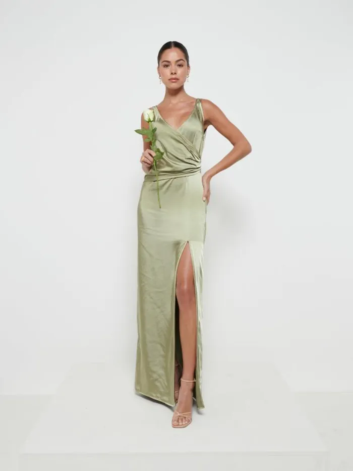 Pretty Lavish Bridesmaid Dresses Women Esmee Wrap Maxi Bridesmaid Dress Olive