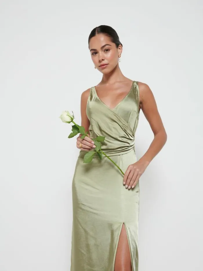 Pretty Lavish Bridesmaid Dresses Women Esmee Wrap Maxi Bridesmaid Dress Olive