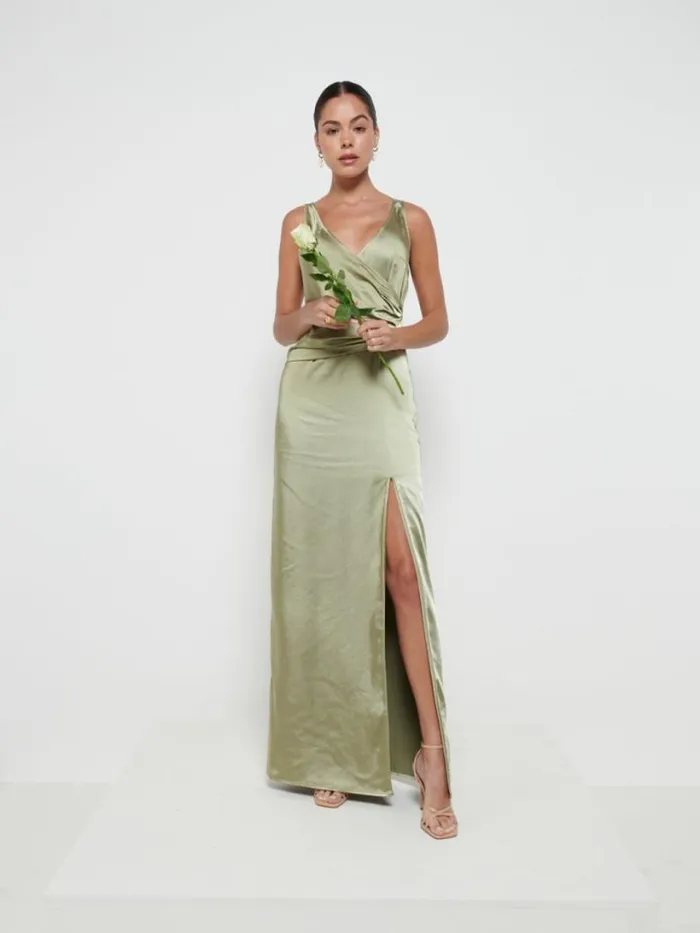 Pretty Lavish Bridesmaid Dresses Women Esmee Wrap Maxi Bridesmaid Dress Olive
