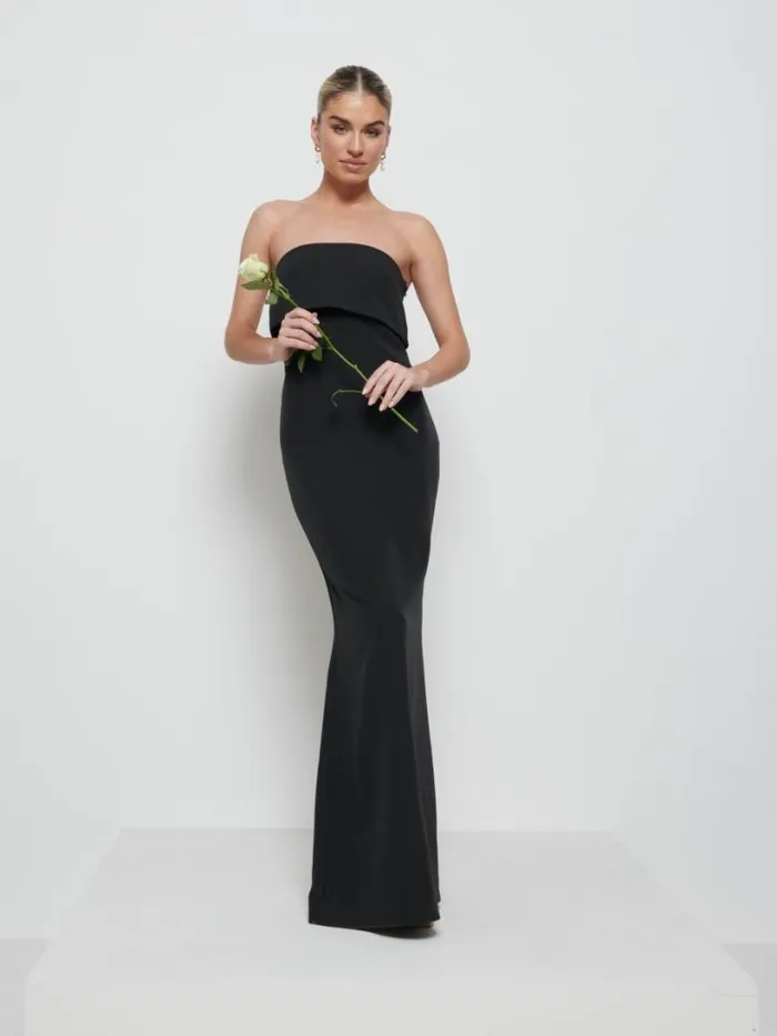 Pretty Lavish Bridesmaid Dresses Women Julia Crepe Maxi Bridesmaid Dress Black