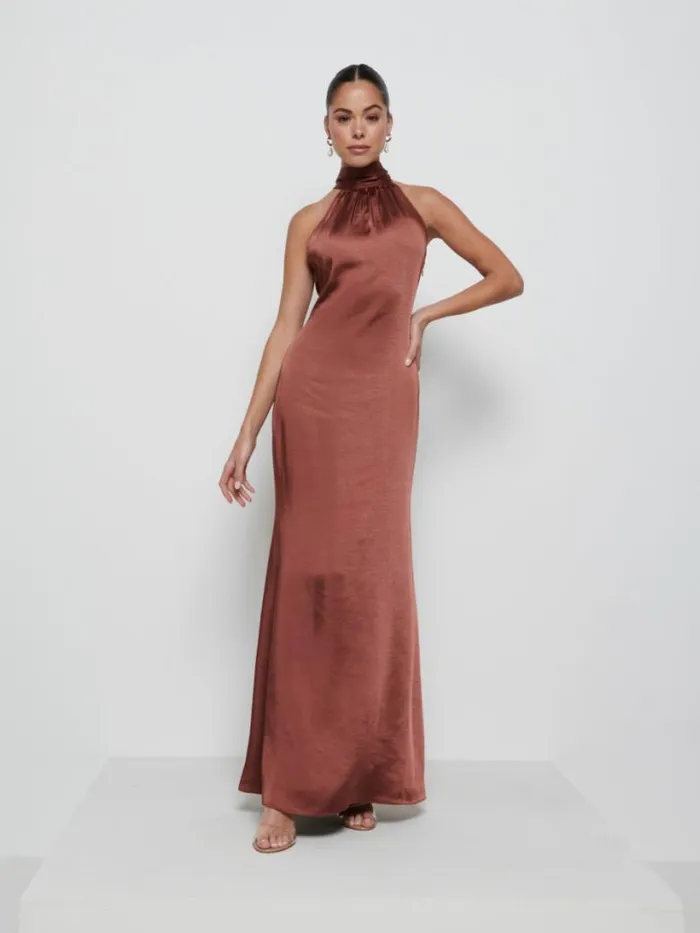 Pretty Lavish Bridesmaid Dresses Women Odelle Maxi Bridesmaid Dress Matte Mahogany