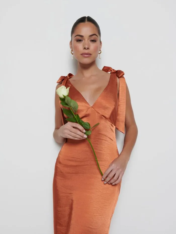 Pretty Lavish Bridesmaid Dresses Women Piper Tie Maxi Bridesmaid Dress Copper