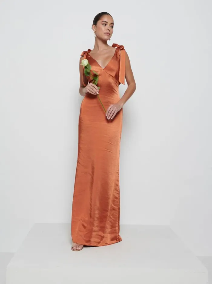 Pretty Lavish Bridesmaid Dresses Women Piper Tie Maxi Bridesmaid Dress Copper
