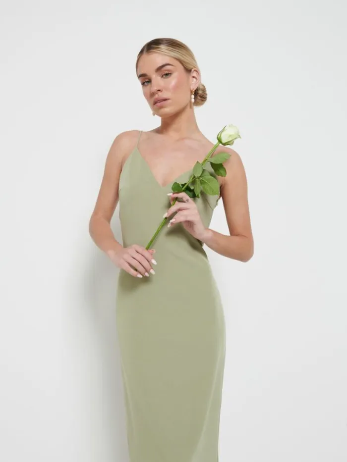 Pretty Lavish Bridesmaid Dresses Women Tillie VNeck Maxi Bridesmaid Dress Olive