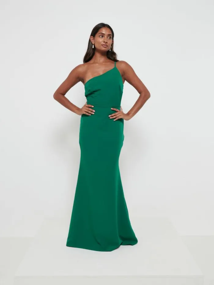 Pretty Lavish Crepe Bridesmaid Dresses Women Amelia Crepe Maxi Bridesmaid Dress Emerald