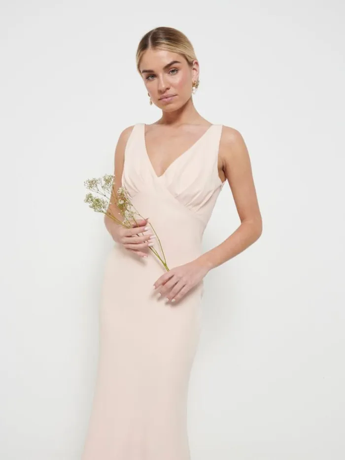 Pretty Lavish Crepe Bridesmaid Dresses Women Esmee Crepe Maxi Bridesmaid Dress Blush