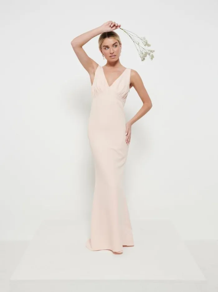 Pretty Lavish Crepe Bridesmaid Dresses Women Esmee Crepe Maxi Bridesmaid Dress Blush