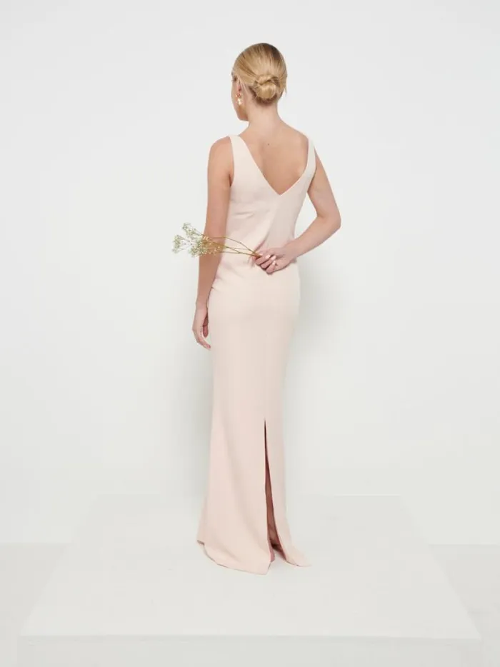 Pretty Lavish Crepe Bridesmaid Dresses Women Esmee Crepe Maxi Bridesmaid Dress Blush