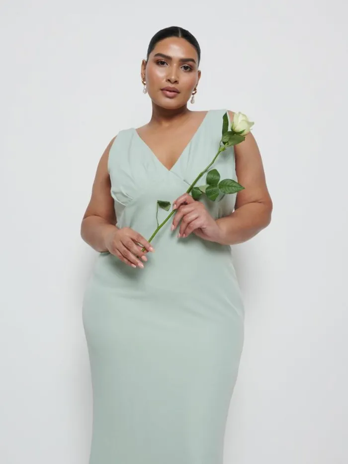 Pretty Lavish Crepe Bridesmaid Dresses Women Esmee Crepe Maxi Bridesmaid Dress Curve Sage