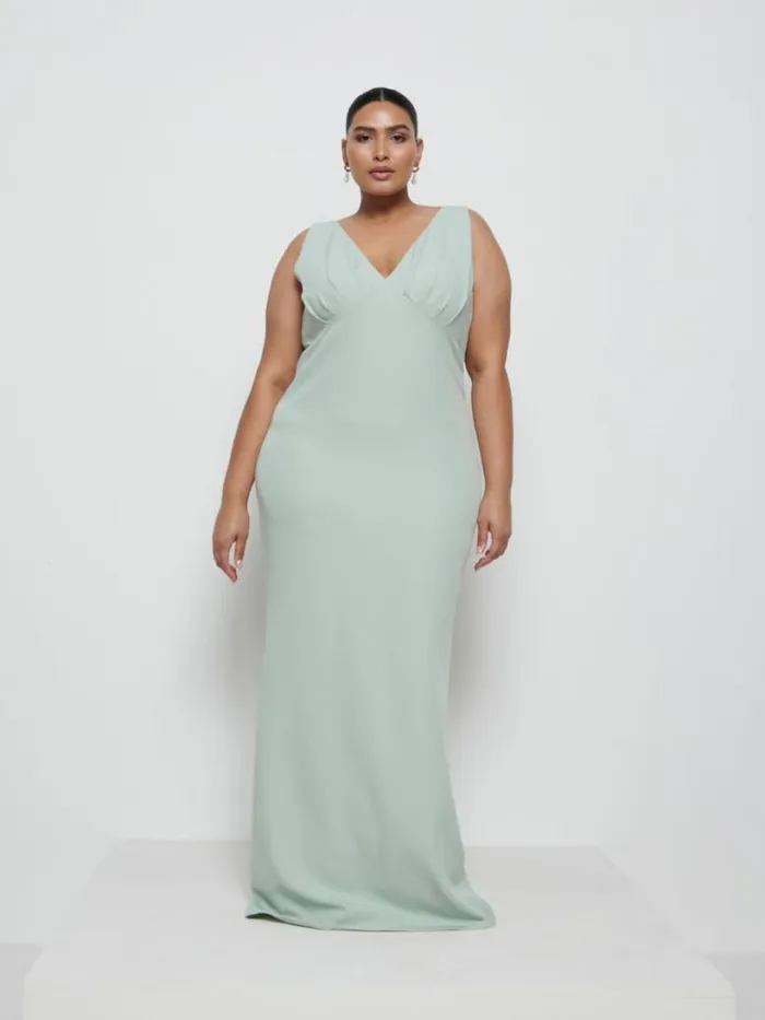 Pretty Lavish Crepe Bridesmaid Dresses Women Esmee Crepe Maxi Bridesmaid Dress Curve Sage