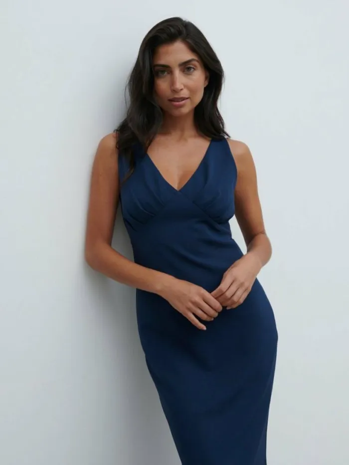 Pretty Lavish Crepe Bridesmaid Dresses Women Esmee Crepe Maxi Bridesmaid Dress Navy
