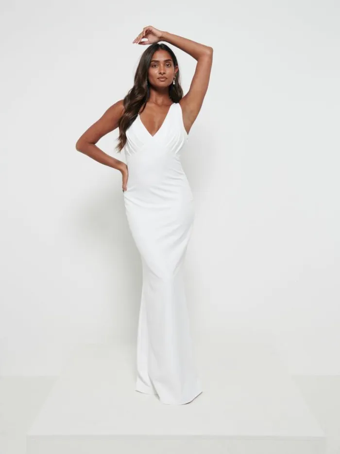 Pretty Lavish Crepe Bridesmaid Dresses Women Esmee Crepe Maxi Dress Ivory
