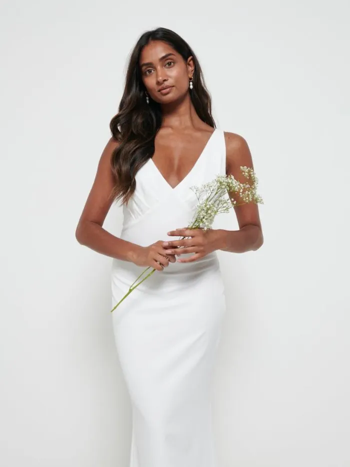 Pretty Lavish Crepe Bridesmaid Dresses Women Esmee Crepe Maxi Dress Ivory
