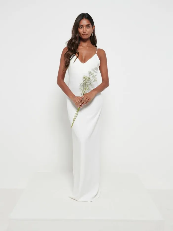 Pretty Lavish Crepe Bridesmaid Dresses Women Tillie VNeck Maxi Bridesmaid Dress Ivory