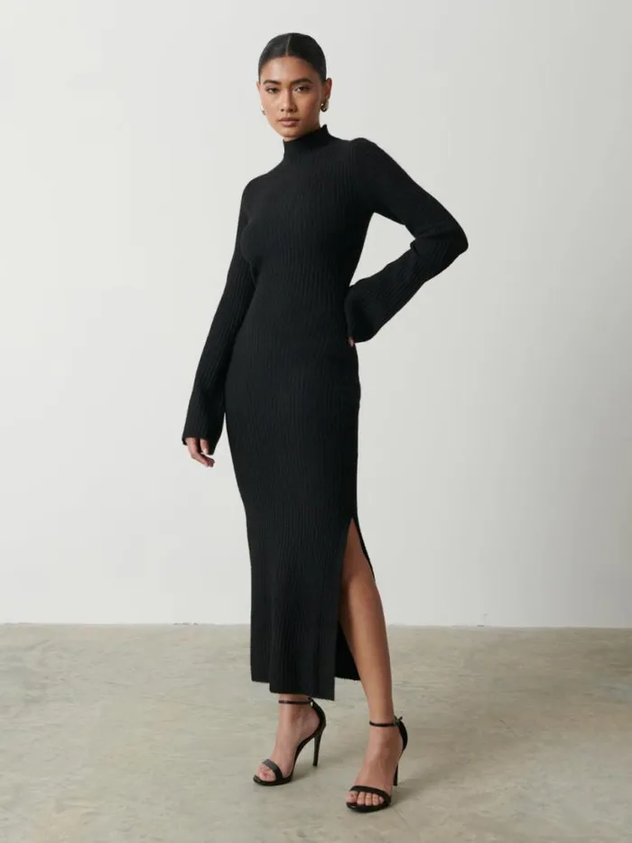 Pretty Lavish Curve Women Baylee Soft Knit Midaxi Dress Black
