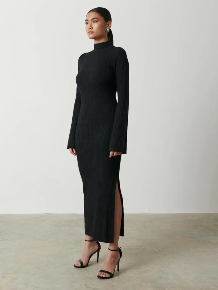 Pretty Lavish Curve Women Baylee Soft Knit Midaxi Dress Black