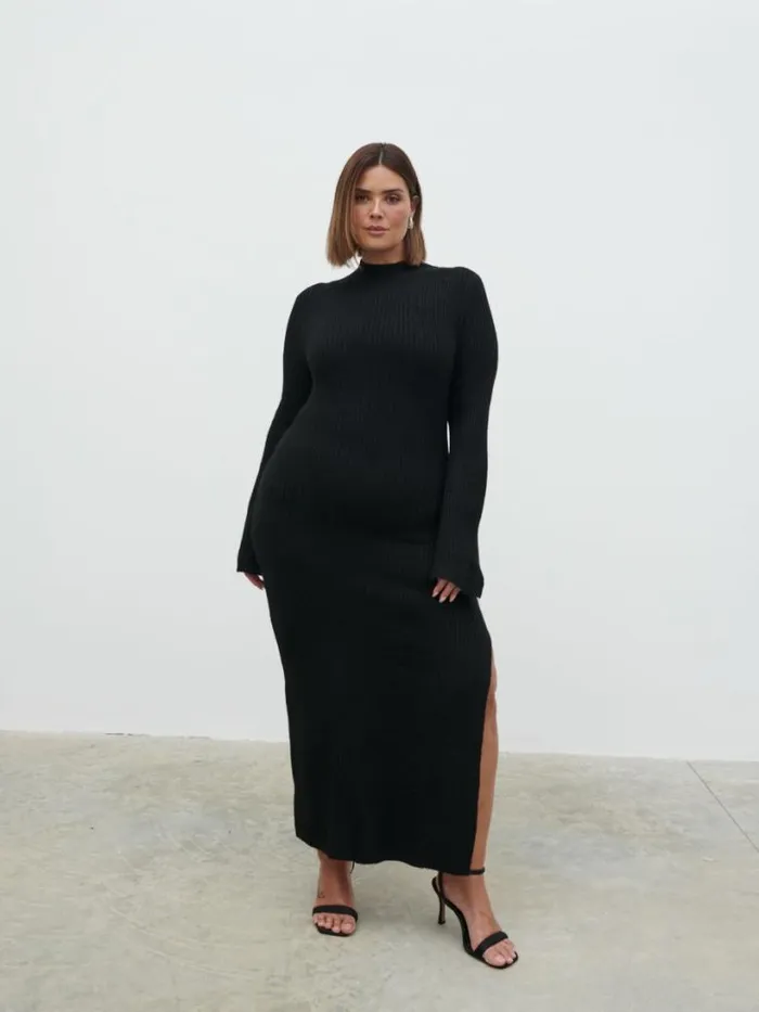 Pretty Lavish Curve Women Baylee Soft Knit Midaxi Dress Black