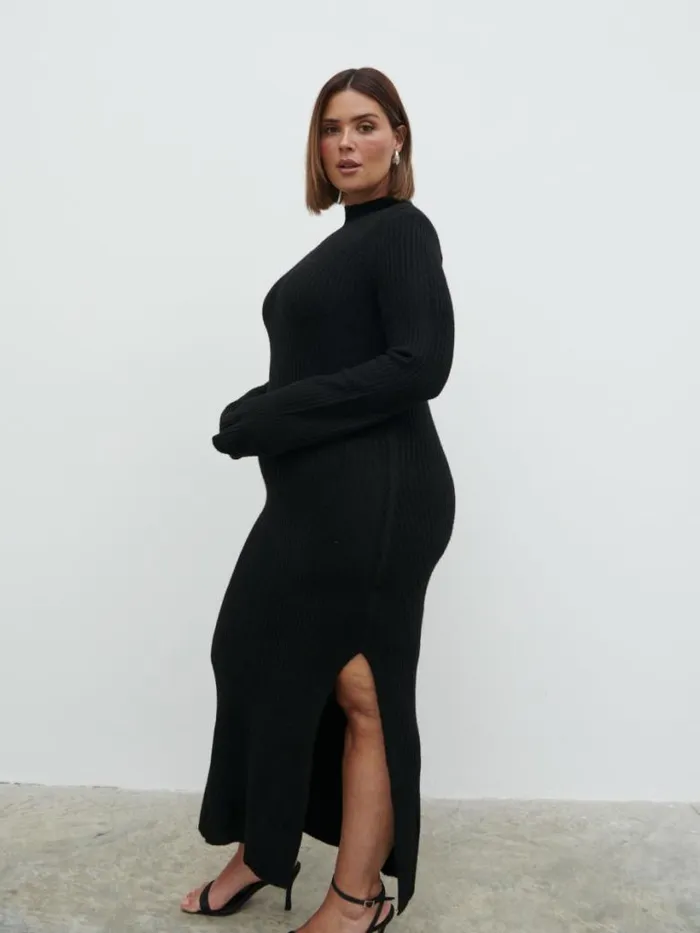 Pretty Lavish Curve Women Baylee Soft Knit Midaxi Dress Black