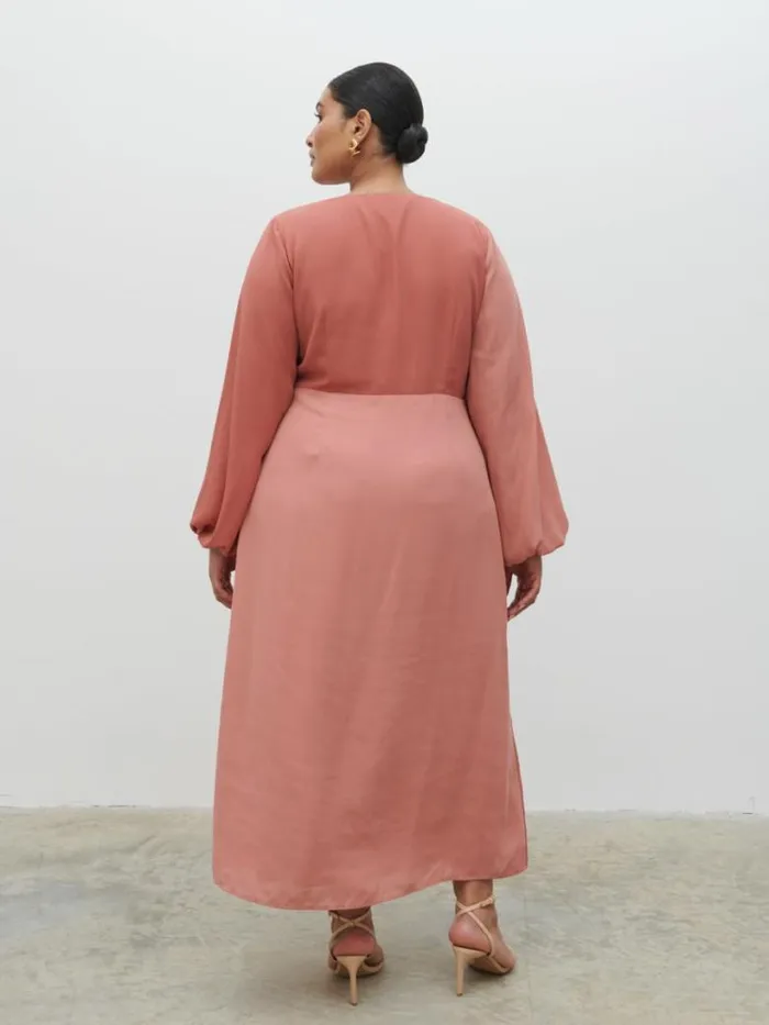 Pretty Lavish Curve Women Friena Knot Contrast Midaxi Dress Curve Terracotta And Dusky Rose