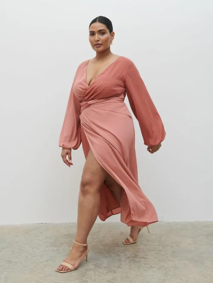 Pretty Lavish Curve Women Friena Knot Contrast Midaxi Dress Curve Terracotta And Dusky Rose