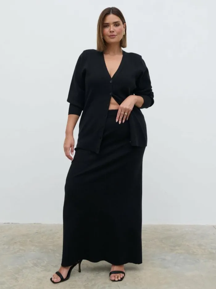 Pretty Lavish Curve Women Justine Rib Knit Maxi Skirt Curve Black