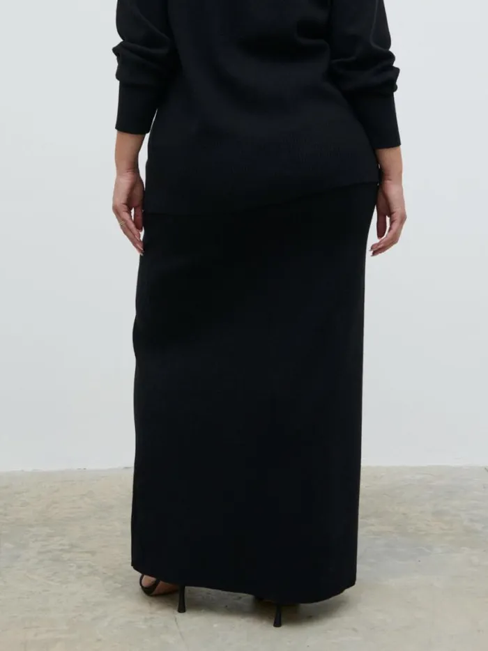 Pretty Lavish Curve Women Justine Rib Knit Maxi Skirt Curve Black