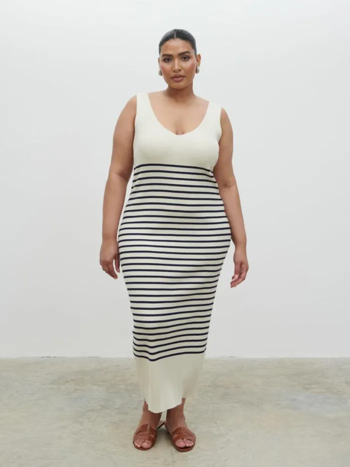 Pretty Lavish Curve Women Maria Stripe Knit Midaxi Dress Curve Cream And Navy Stripe Pretty Lavish Curve Women Maria Stripe Knit Midaxi Dress Curve Cream And Navy Stripe