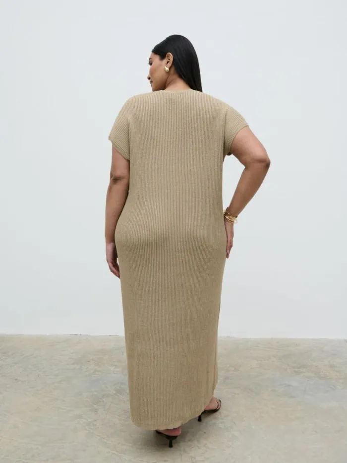 Pretty Lavish Curve Women Rose Knit Midaxi Dress Curve Beige