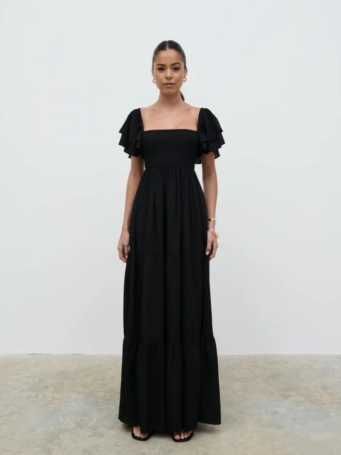 Pretty Lavish Dresses Women Althea Frill Easywear Day Dress Black